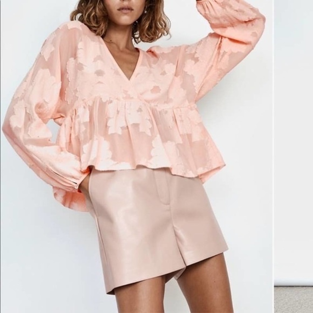 Aritzia Wilfred Pink Floral Deep V Peplum Blouse